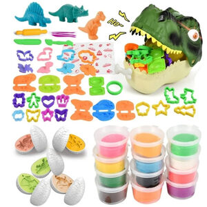 Dough Play Tools for Kids, 55PCS Dinosaur Clay Molds, Sliding dinosaur storage